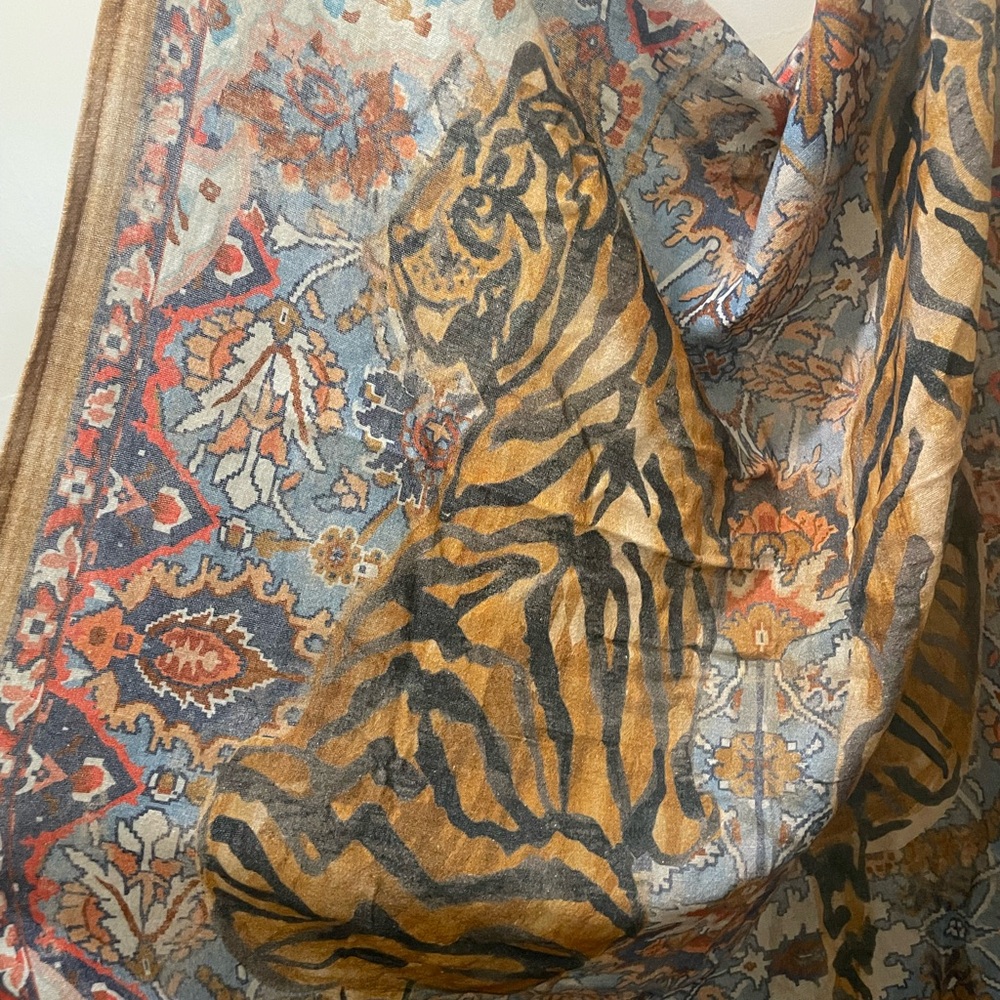 Vintage RARE animal bohemian boho statement Colorful Tiger Print Scarf
